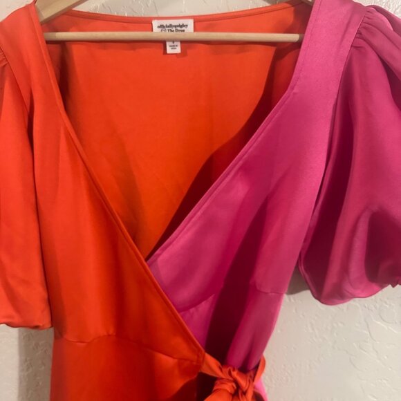 Officiallyquigley X The Drop Color Block Orange & Pink Puffy Sleeve Mini Dress - Picture 9 of 13